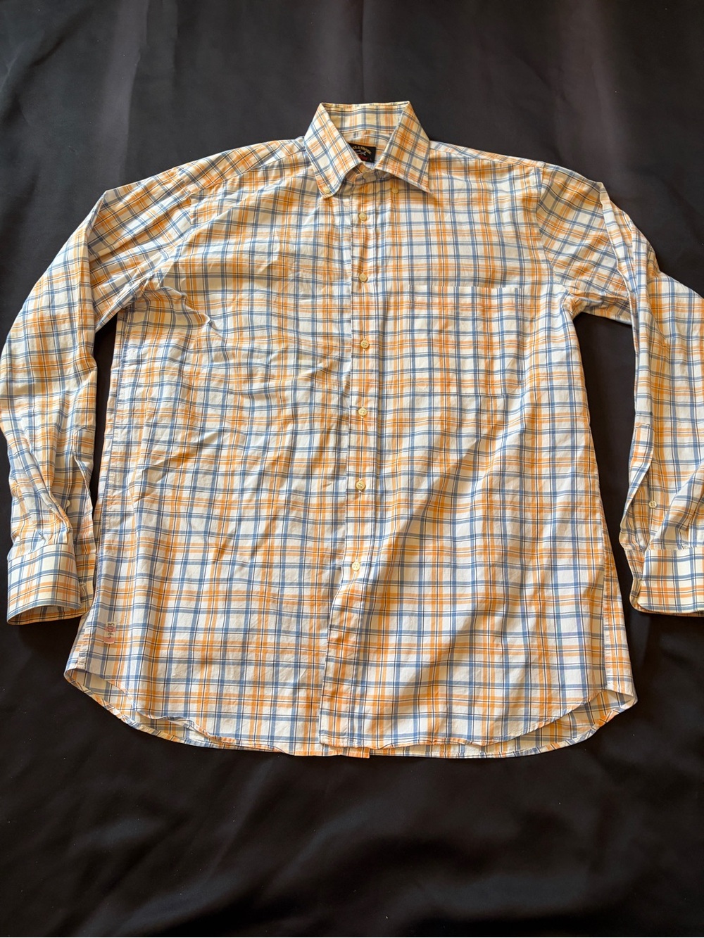 Paul & Shark Men's Plaid Dress Shirt in White, Blue & Orange
